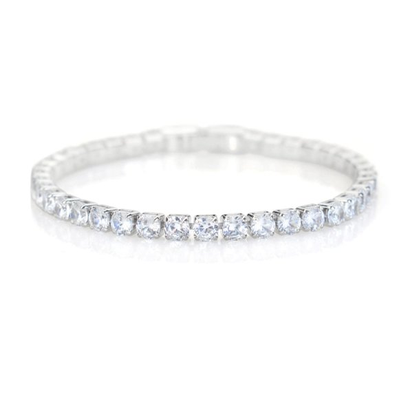925 STERLING SILVER princess cut diamond tennis bracelet - Picture 1 of 4